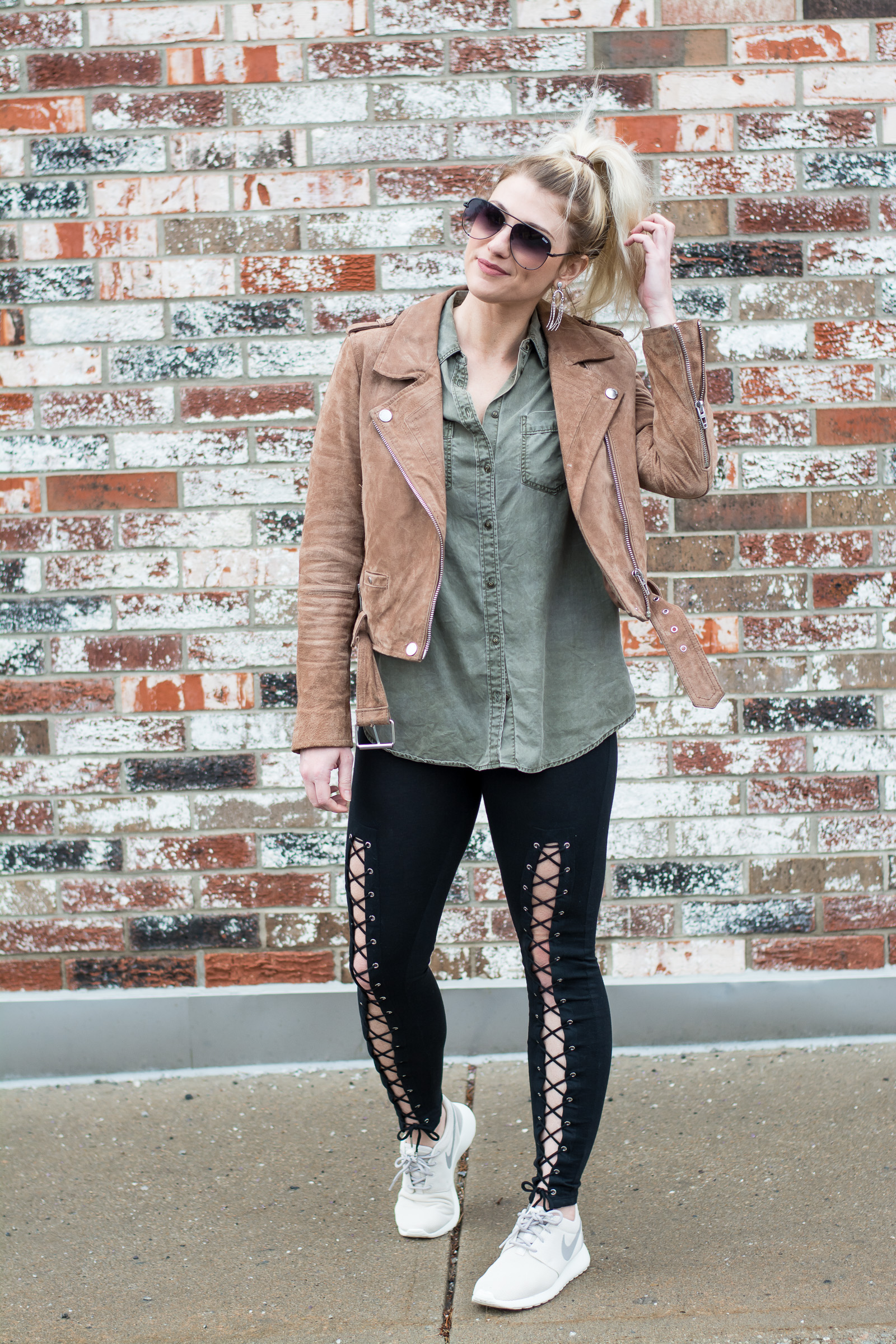 Fave Suede Jacket with Lace-up Leggings. | Ashley from LSR