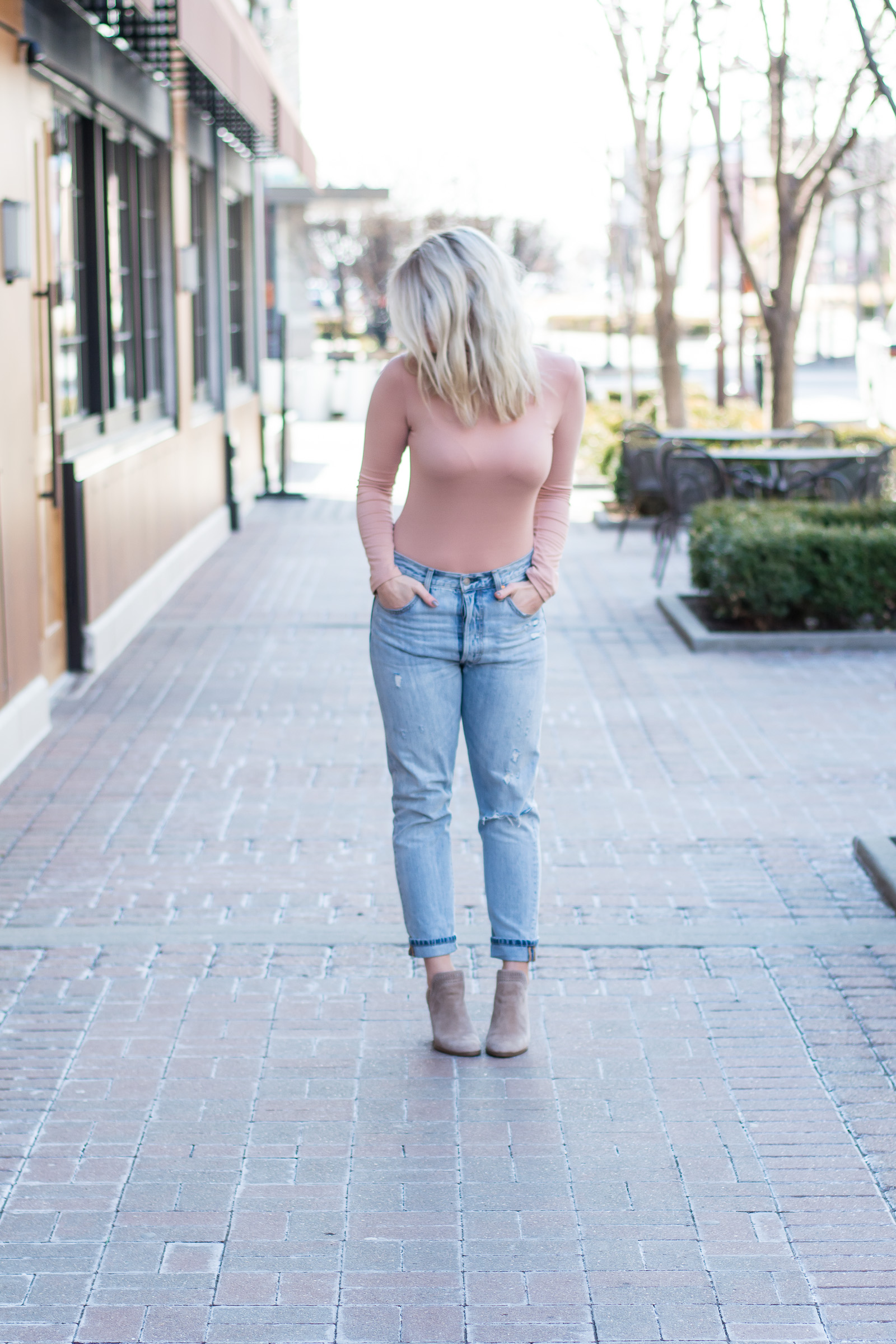Spring Transition Outfit: Blush Turtleneck + Levi's 501s. | Ashley from LSR
