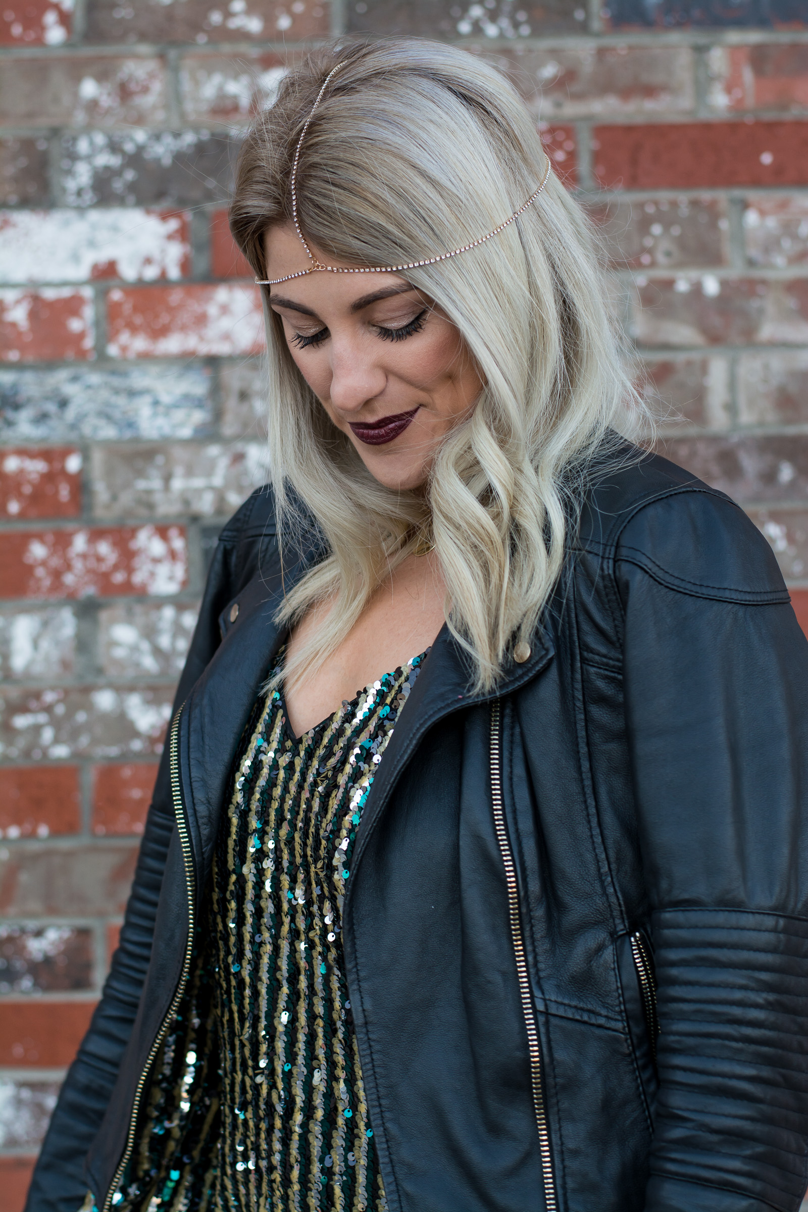 Outfit Idea: Sequin Dress and a Leather Jacket. | Ashley from LSR