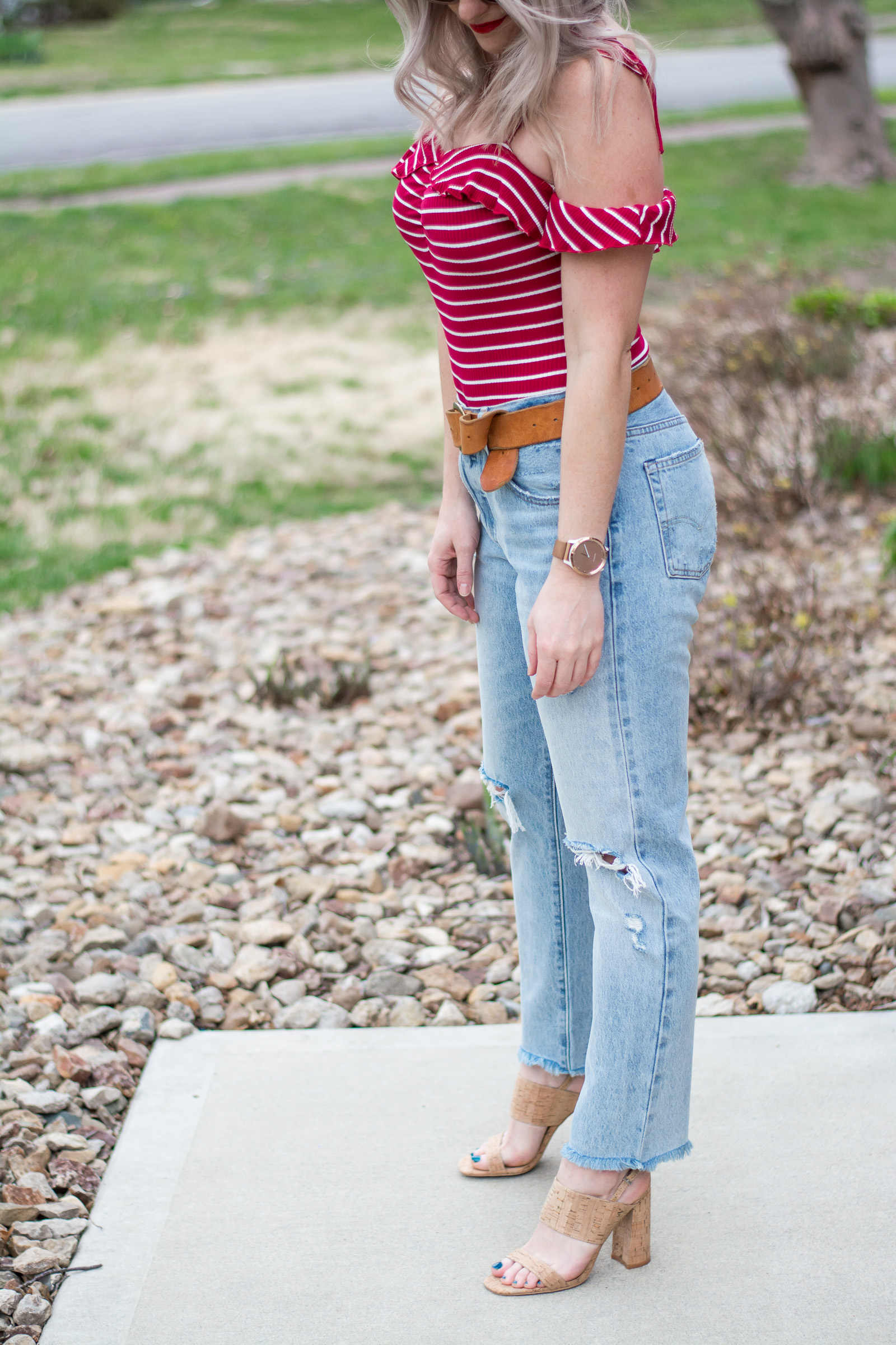 Red Striped Bodysuit + Levi's. | Ashley from LSR