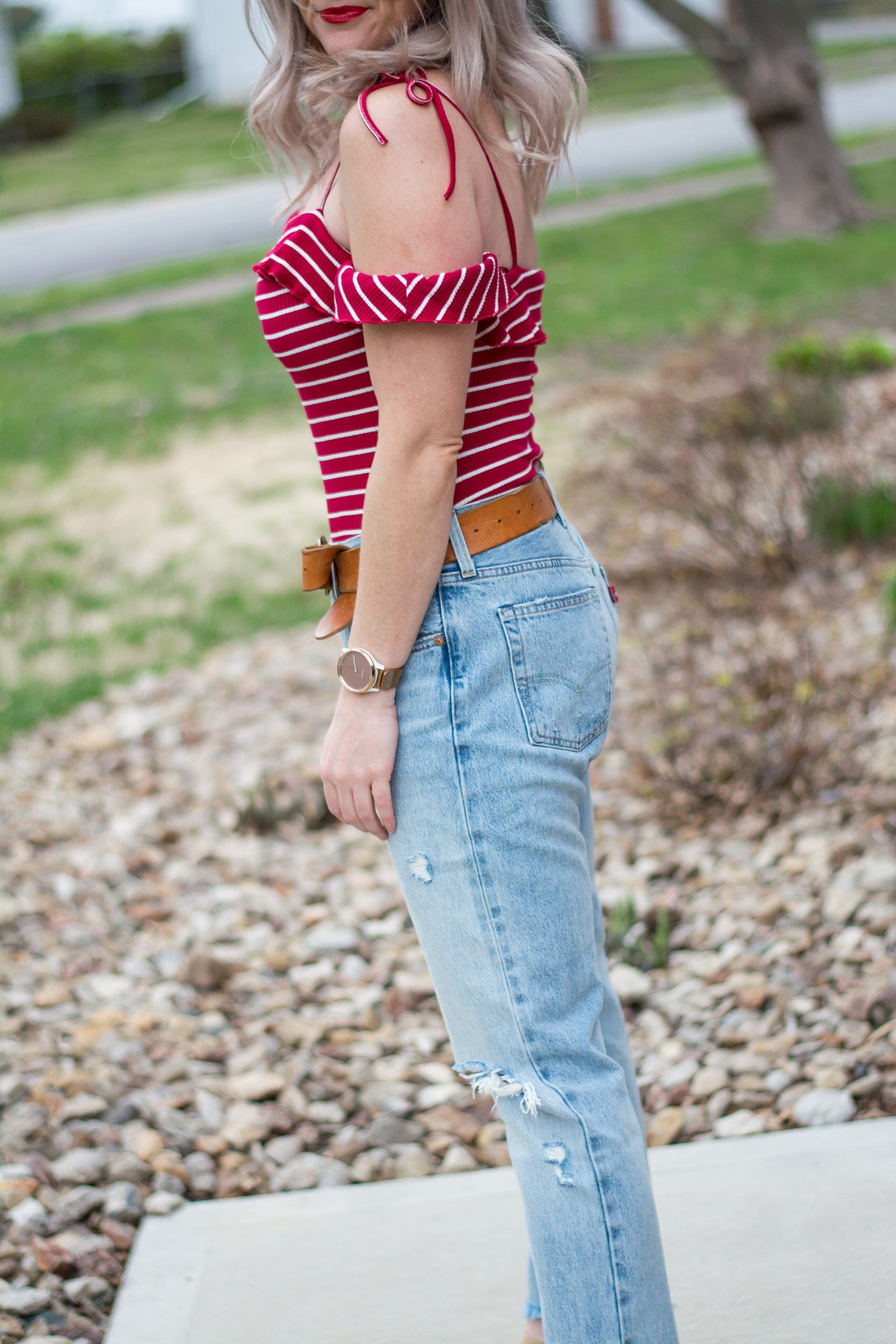 Red Striped Bodysuit + Levi's. | Ashley from LSR