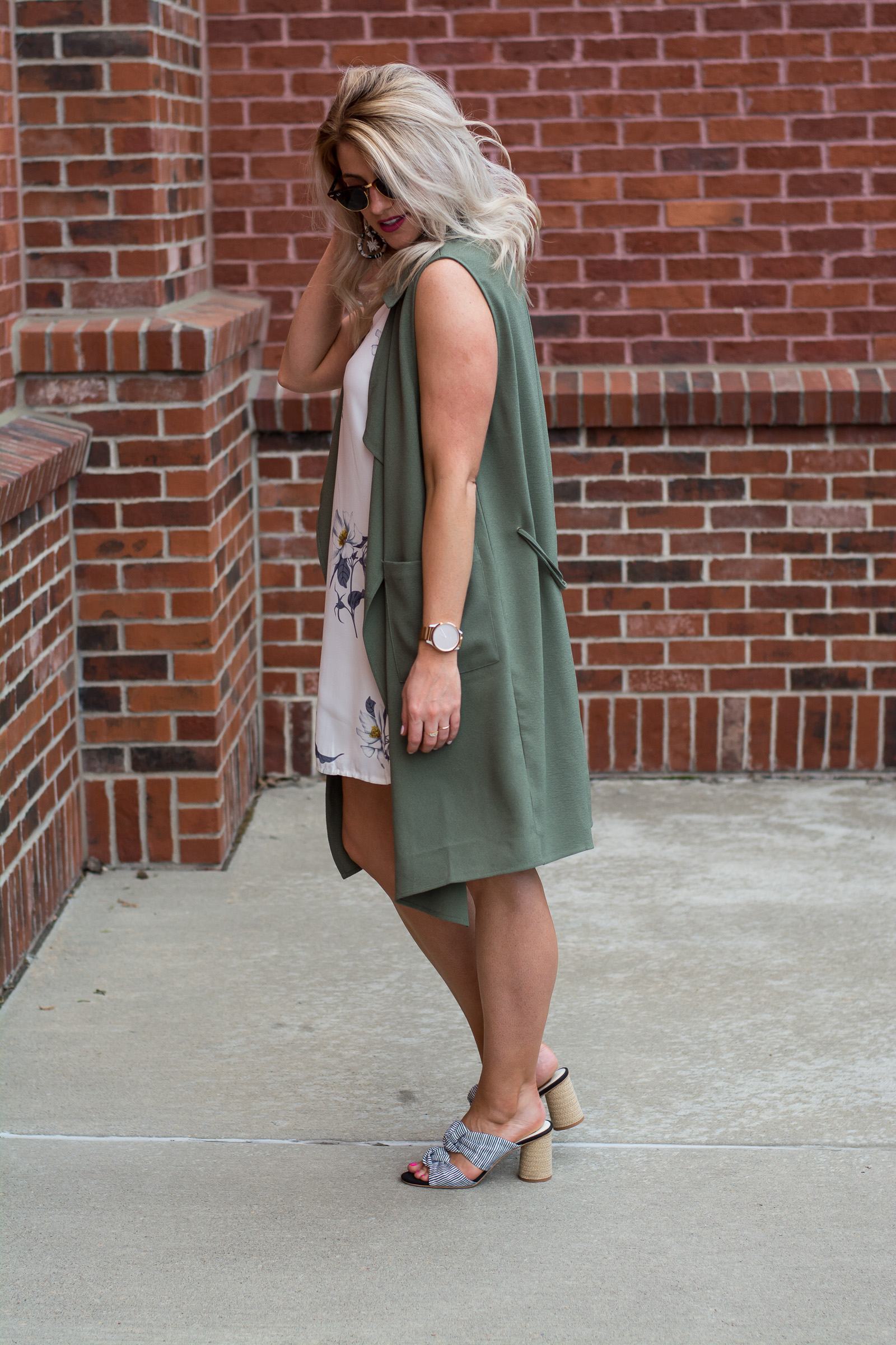Outfit Idea: Olive Green Vest + Striped Sandals. | Ashley from LSR