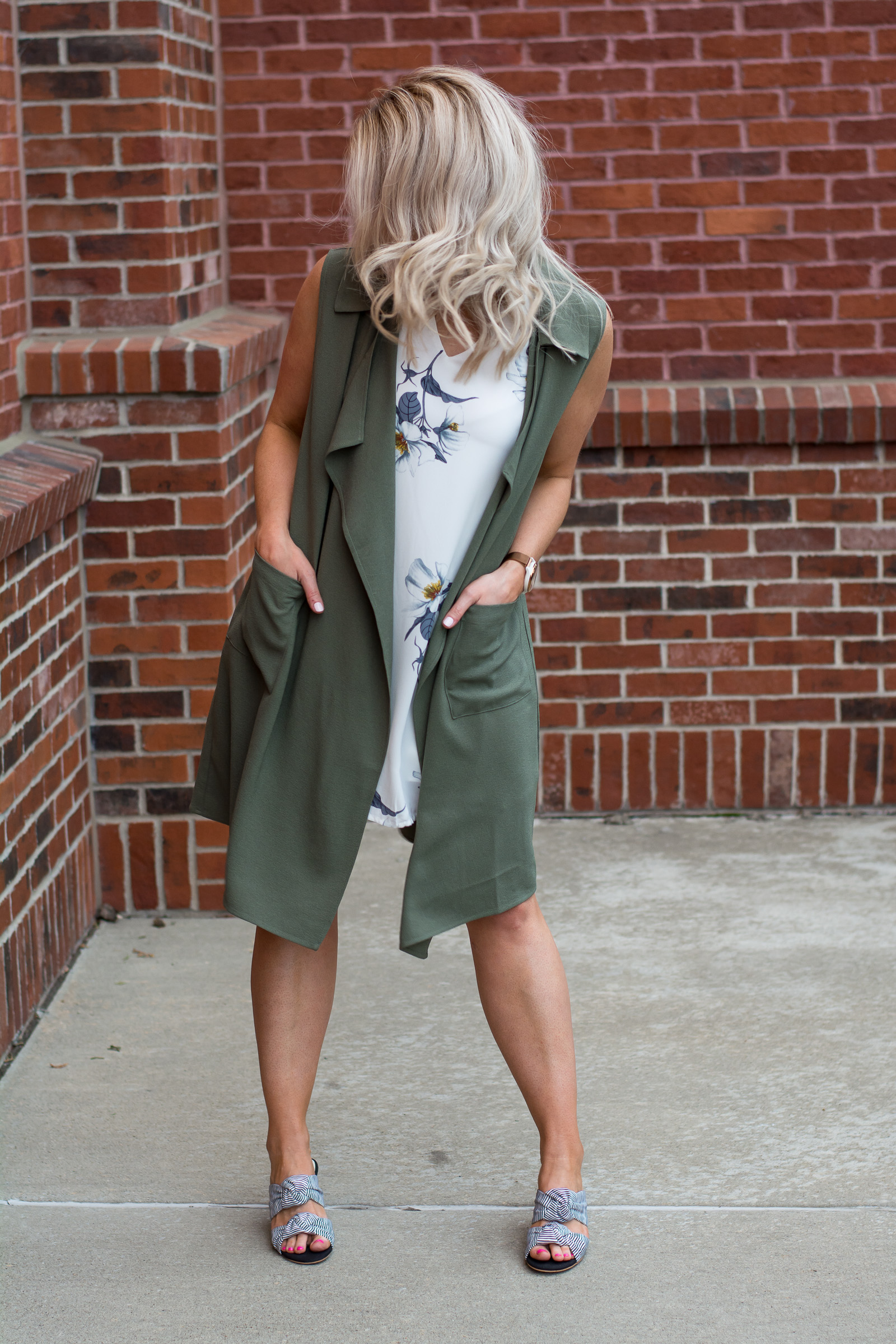 Outfit Idea: Olive Green Vest + Striped Sandals. | Ashley from LSR
