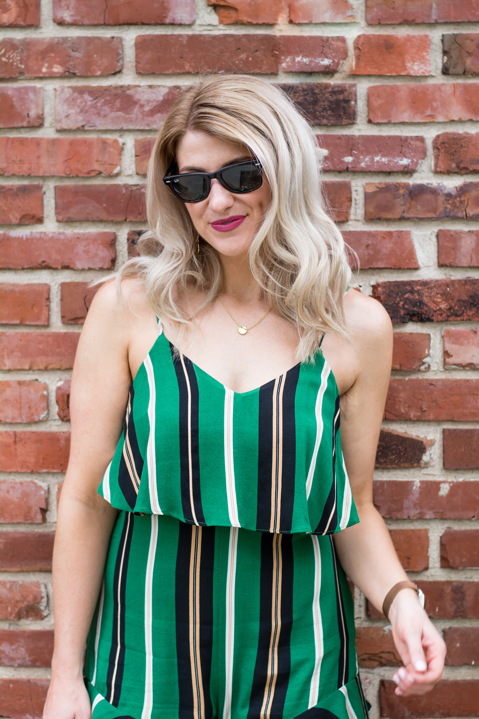 Green Striped Romper. | Ashley from LSR