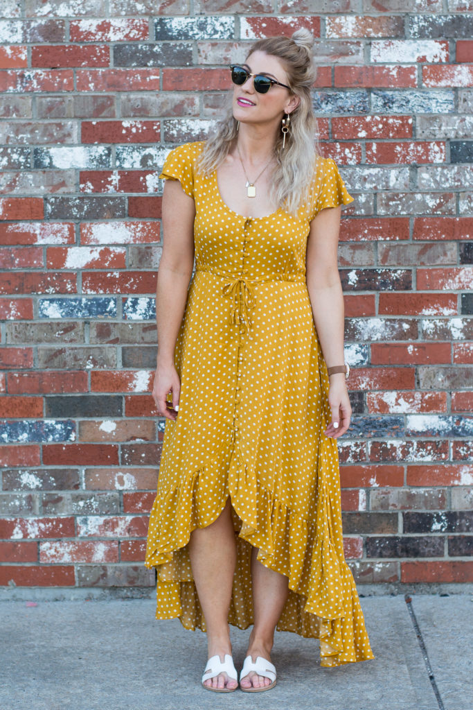 Mustard Polka Dot Prairie Dress. | Le Stylo Rouge