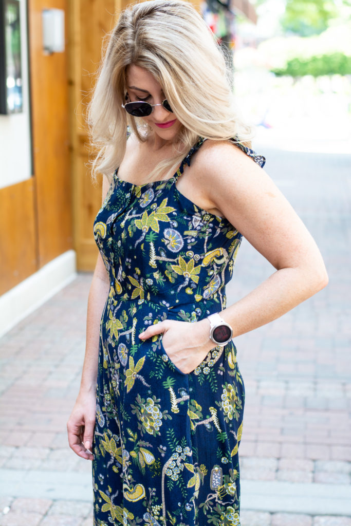 navy floral jumpsuit