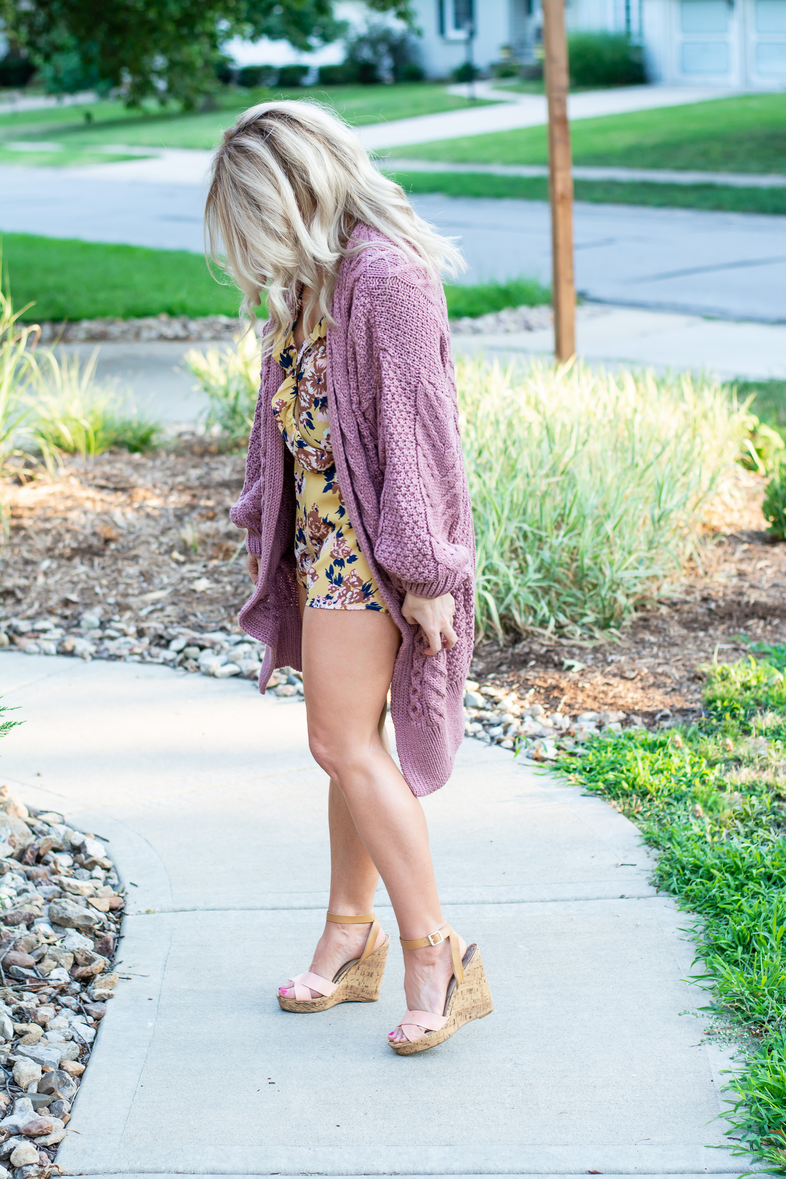 Outfit Idea: Summer Floral Romper Made Fall-Friendly with a Sweater. | LSR