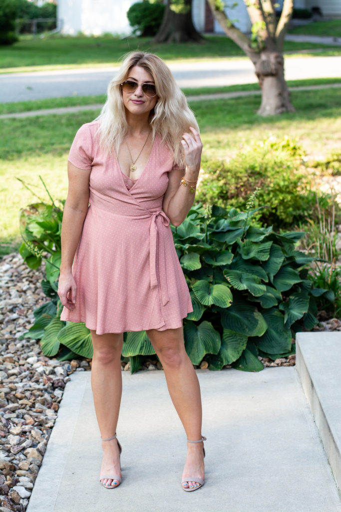 Blush Pink Polka Dot Dress + Nude Sandals. | Le Stylo Rouge