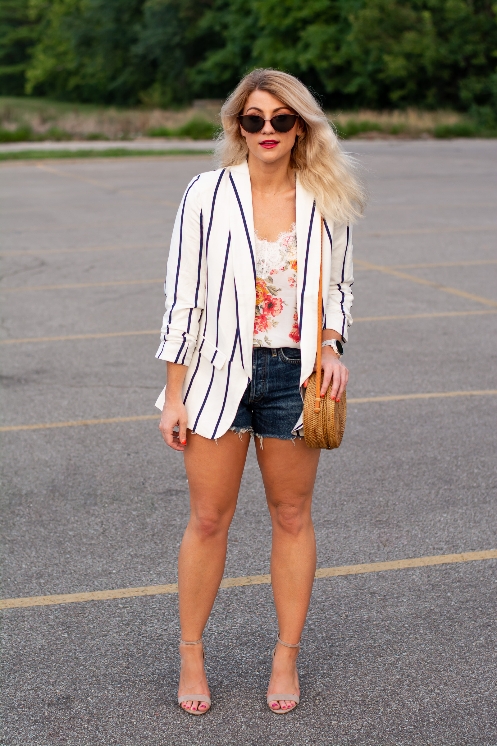 Outfit Idea: Striped Blazer + Cutoffs. | Ashley from LSR