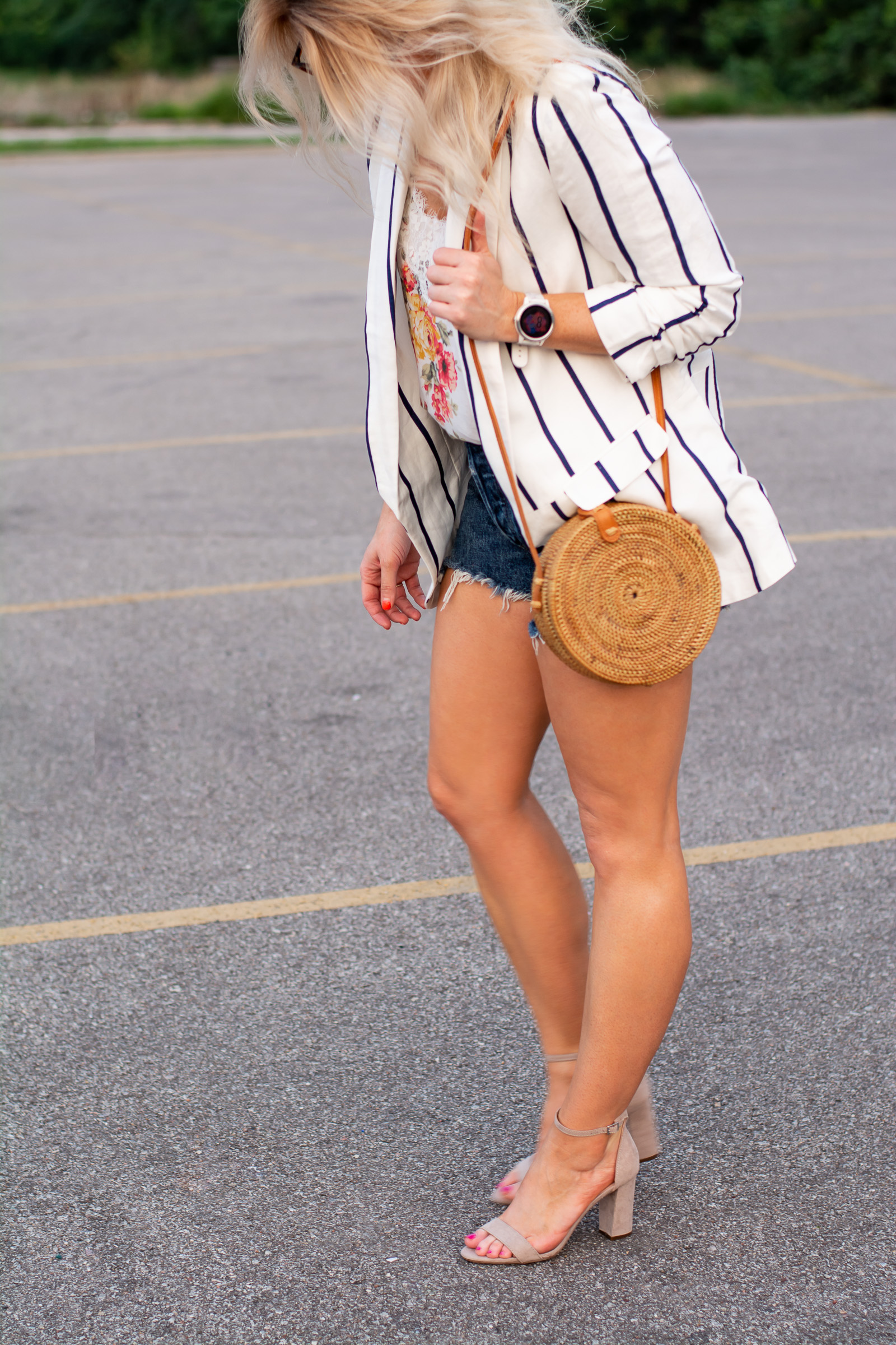 Outfit Idea: Striped Blazer + Cutoffs. | Ashley from LSR
