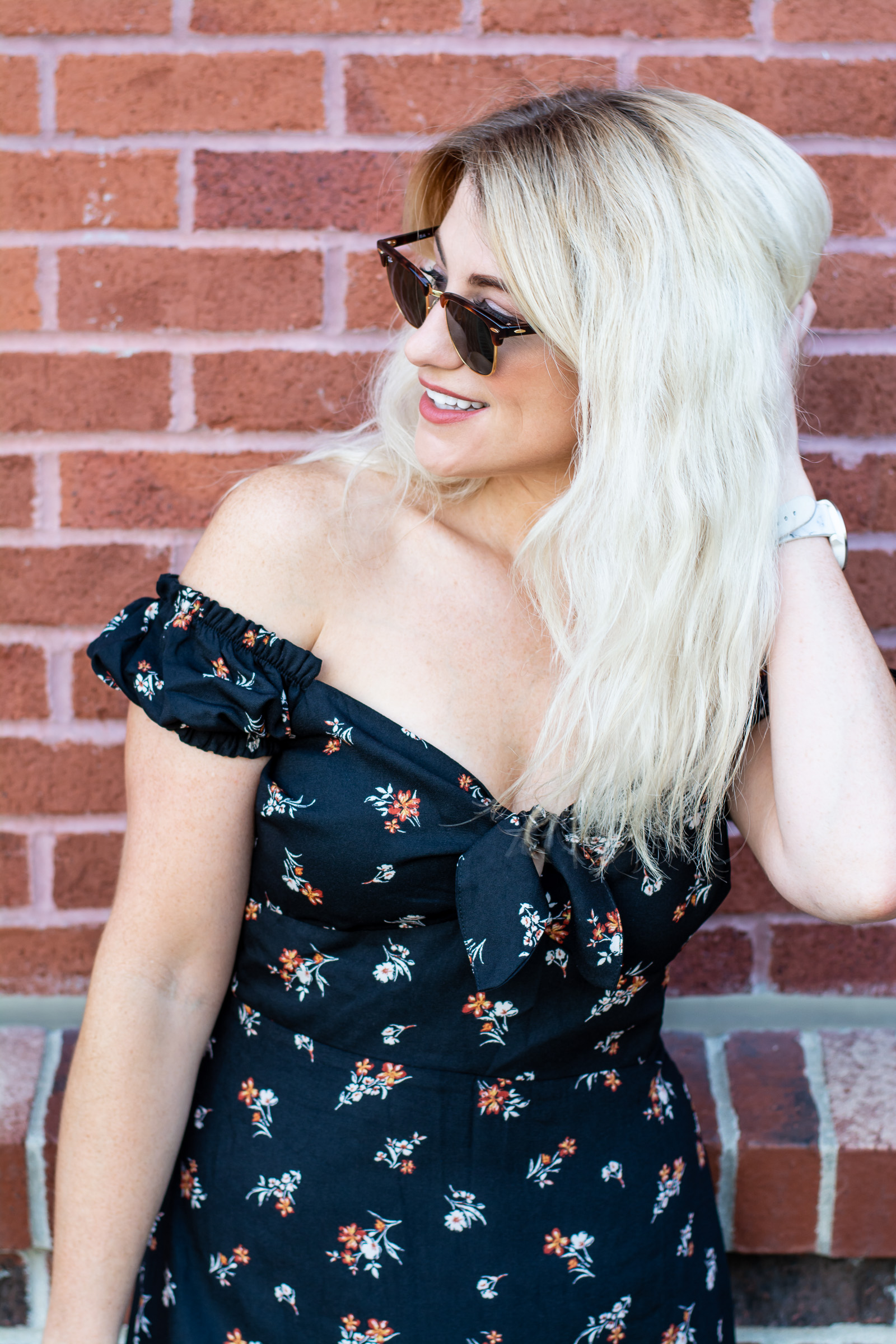 Outfit Idea: Black Floral Off-the-Shoulder Dress + Sneakers. | Ash from LSR