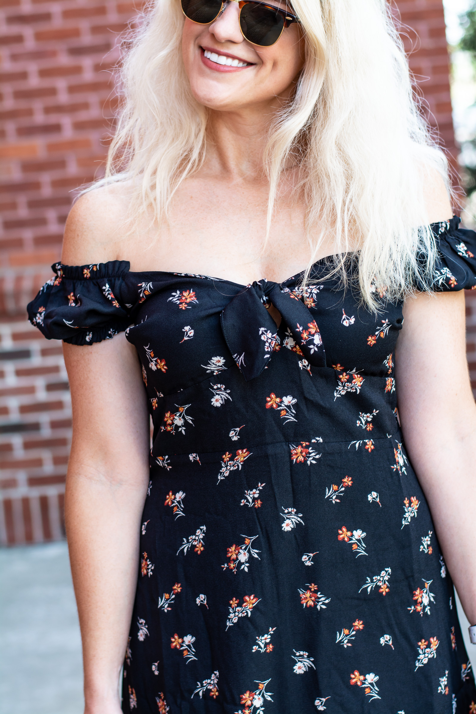 Outfit Idea: Black Floral Off-the-Shoulder Dress + Sneakers. | Ash from LSR