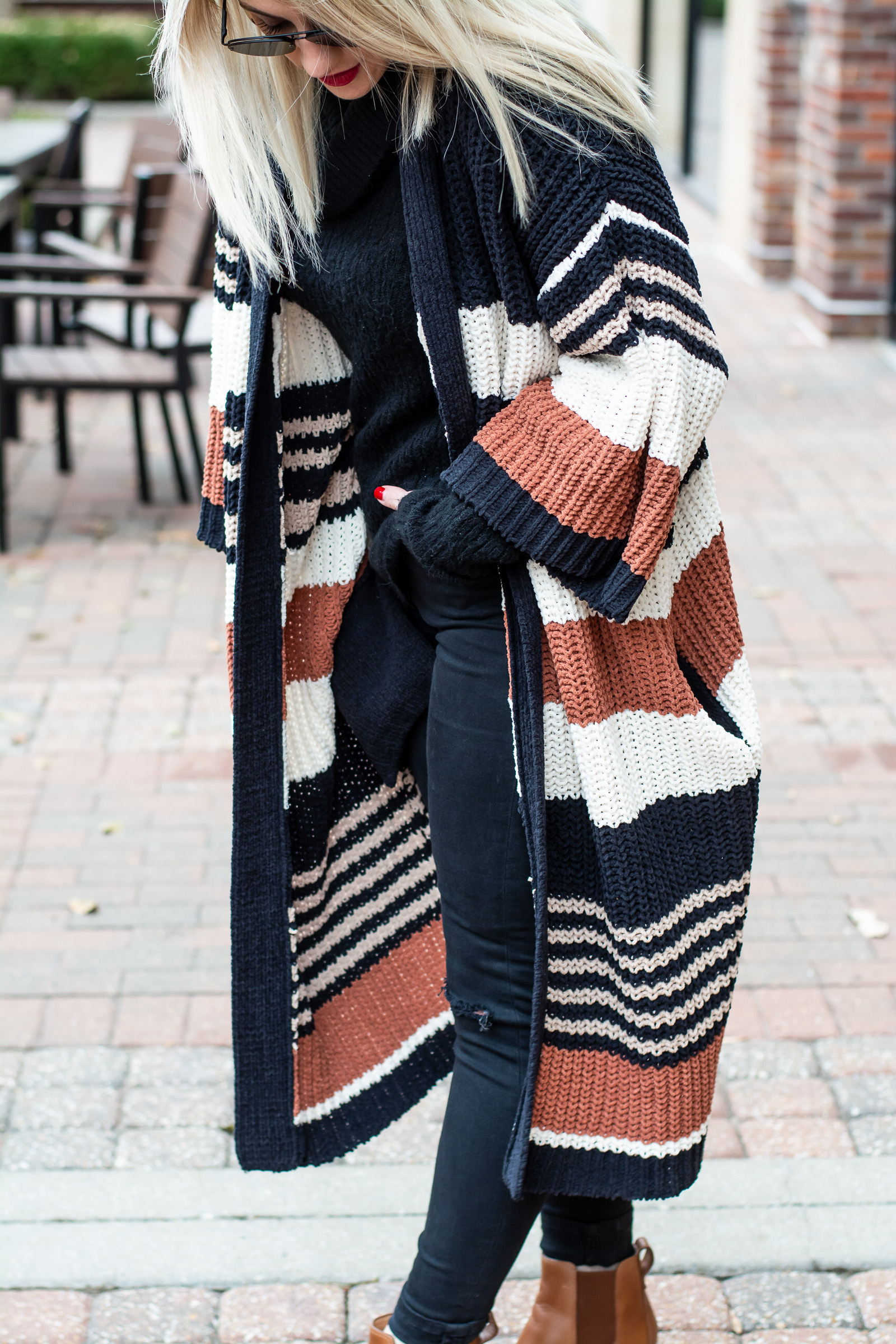 Outfit Idea: Striped Chenille Sweater + Black Everything. | Ash from LSR