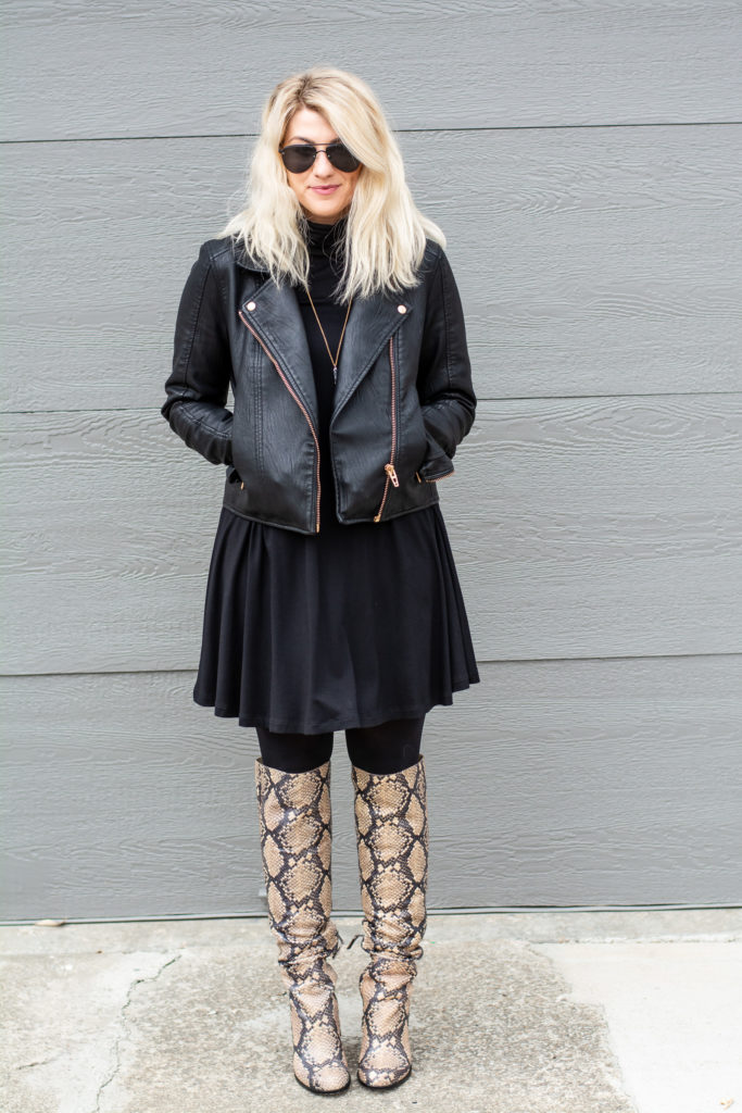 Black Moto Jacket + Snakeskin Boots. | Le Stylo Rouge