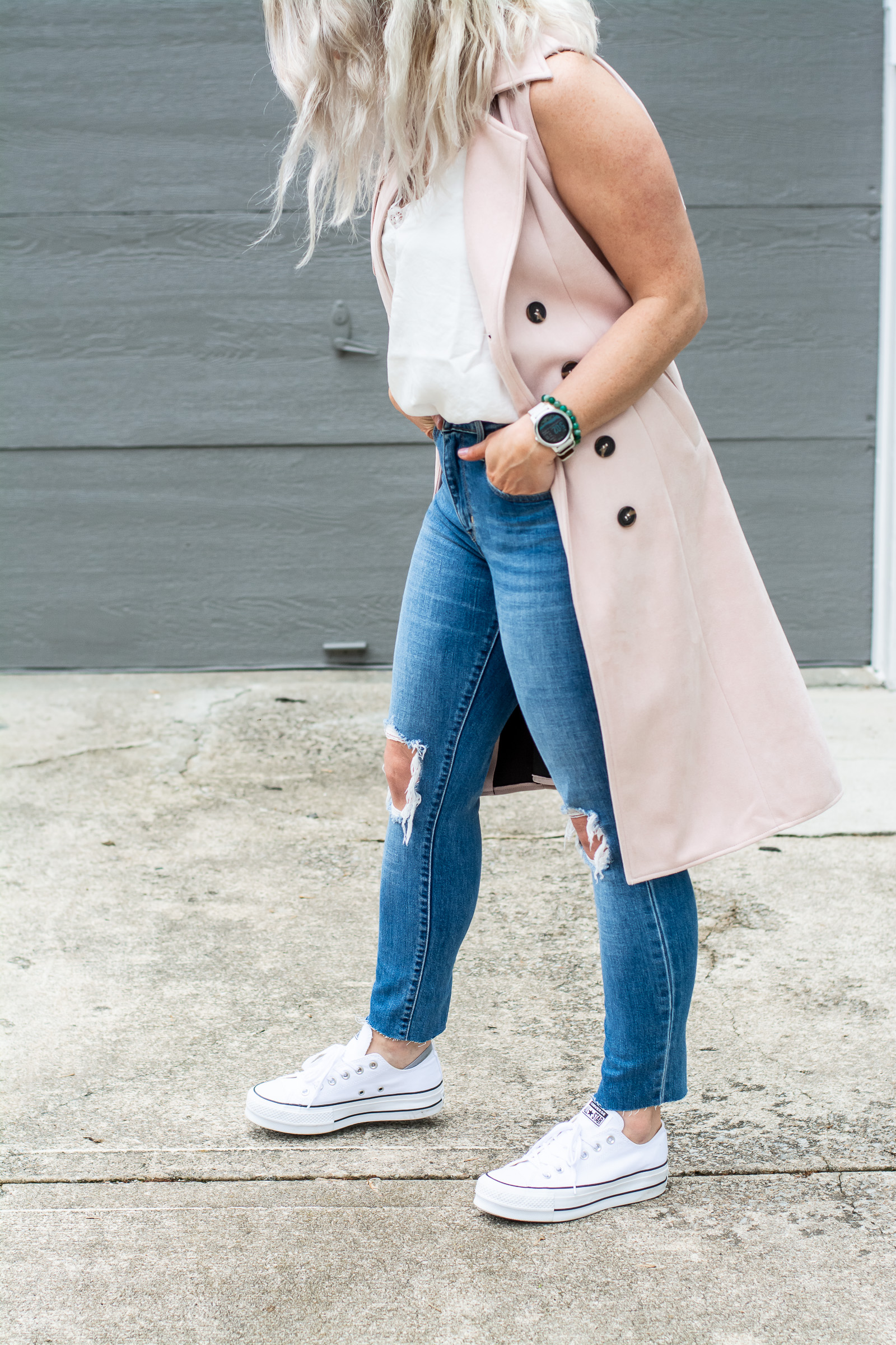 Blush Trench + Busted-knee Jeans. | LSR