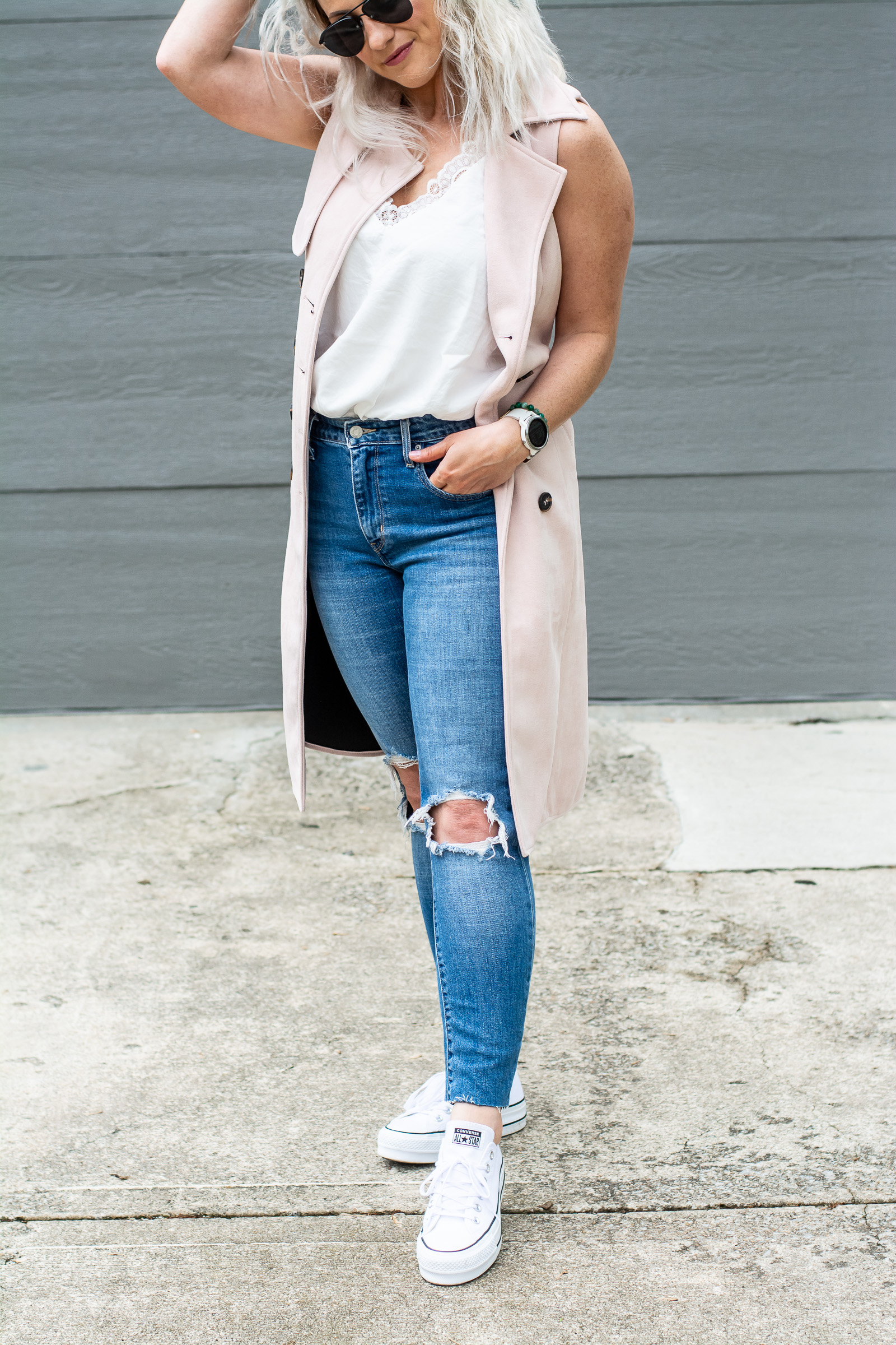 Blush Trench + Busted-knee Jeans. | LSR
