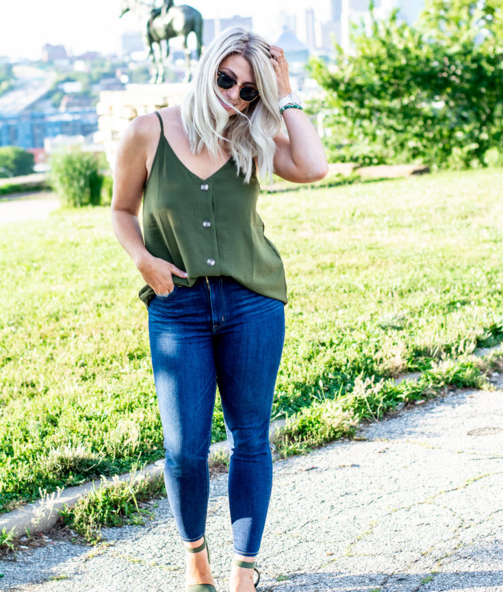 Outfit Idea: Olive Green Tank + Classic Skinny Jeans. | LSR