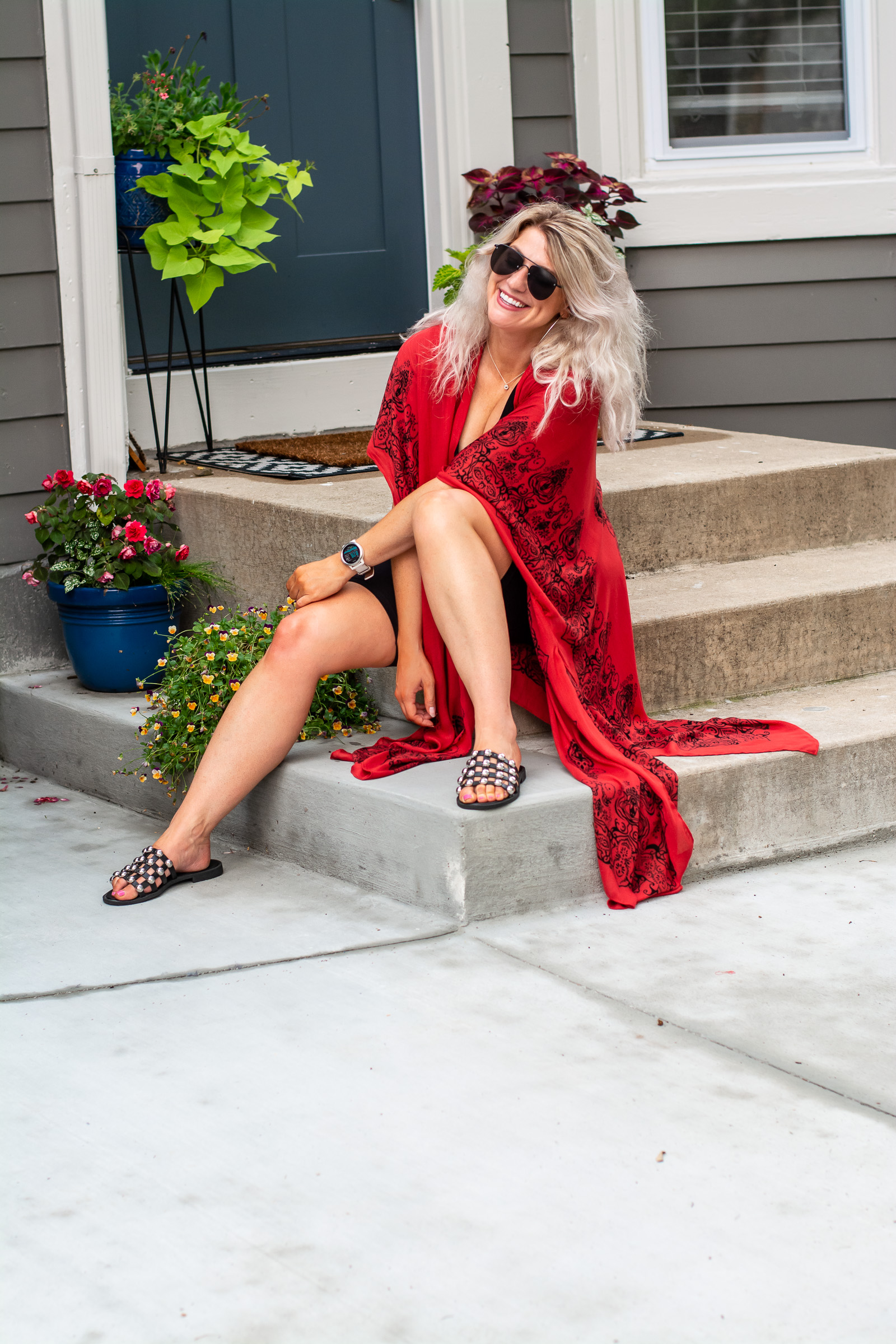 Long Red Kimono with Cage Sandals. | LSR