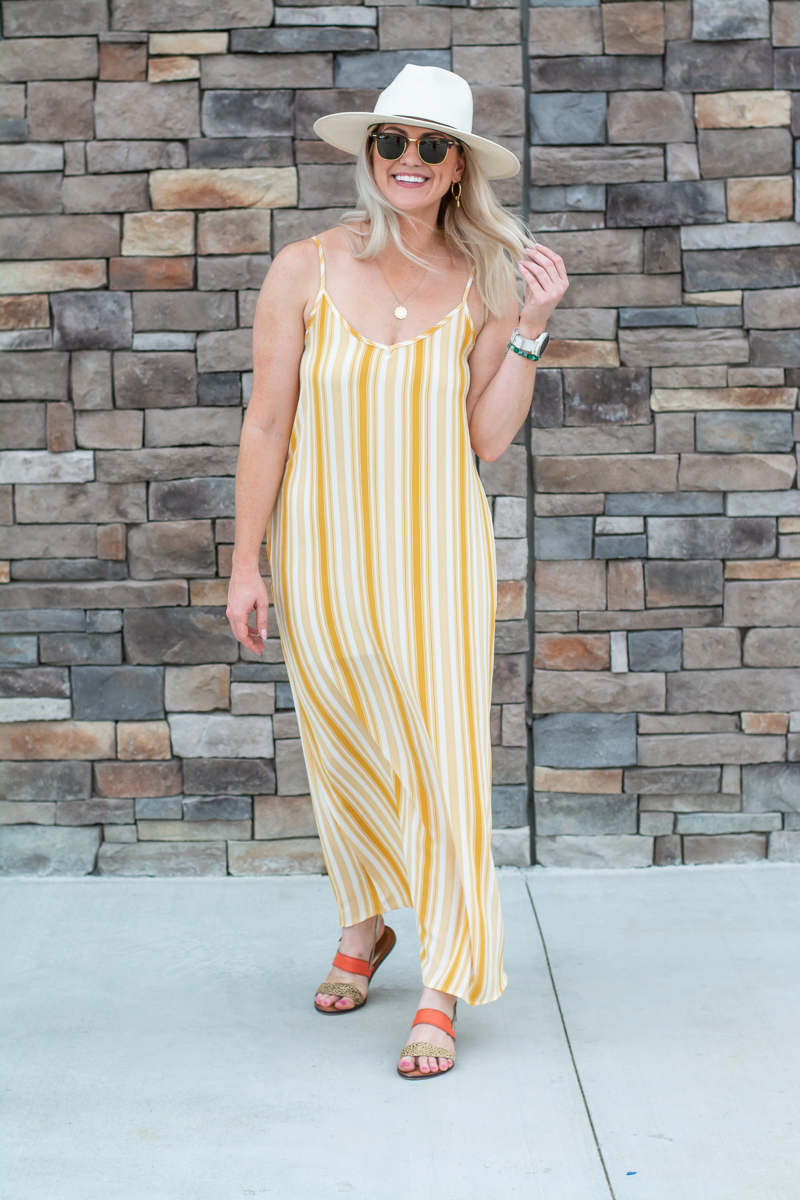 Yellow Striped Maxi Dress + Summer Hat. | Le Stylo Rouge