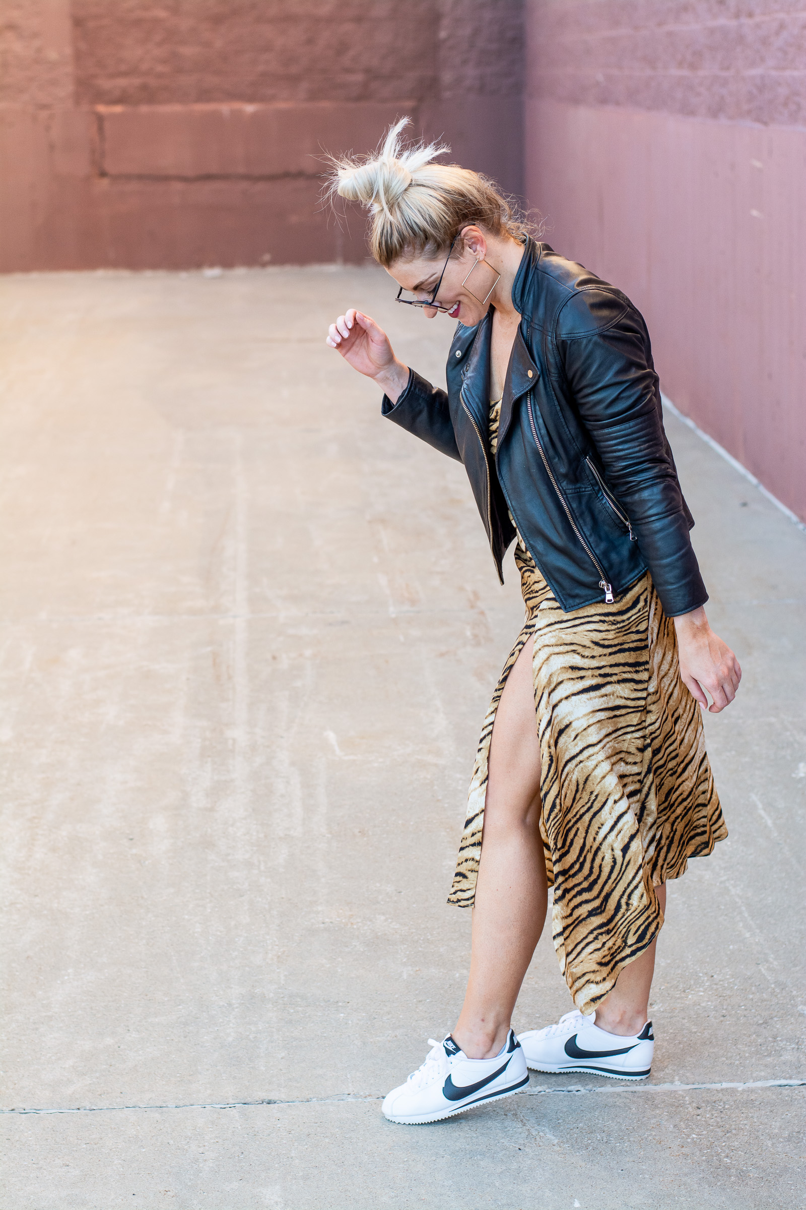 Summer-to-Fall Transition Outfit: Slip Dress and a Leather Jacket. | LSR