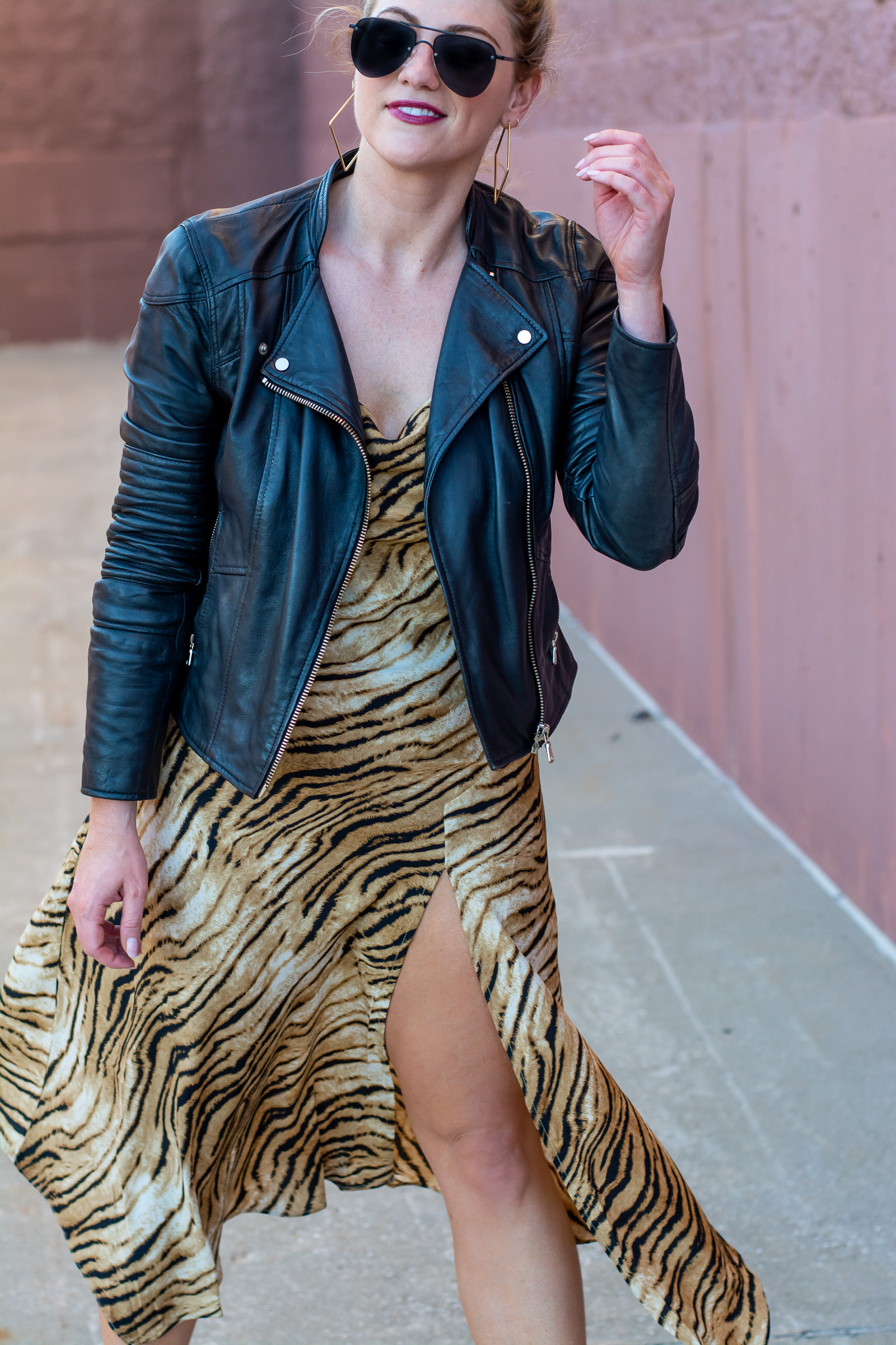 Transitional Outfit Idea: Tiger-striped Slip Dress + Leather. | LSR