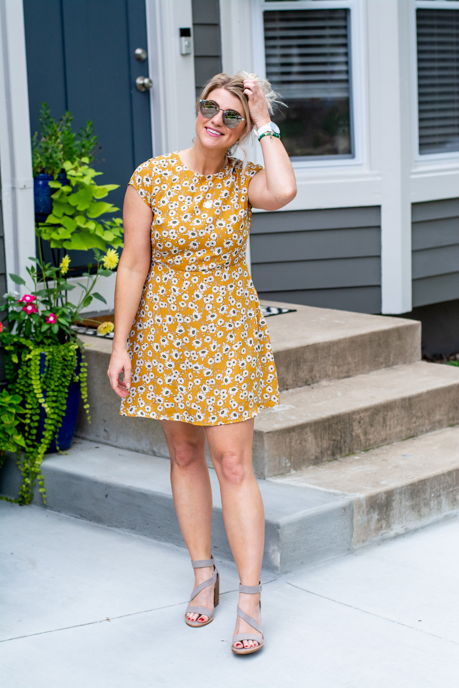 Mustard Floral Dress + Gray Sandals. | Ash fro LSR