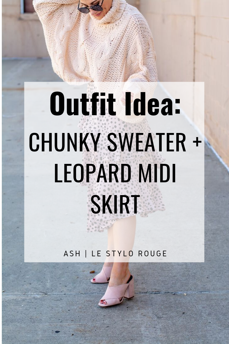 Fall Outfit Idea: Chunky Sweater + Animal Print Midi Skirt. | LSR
