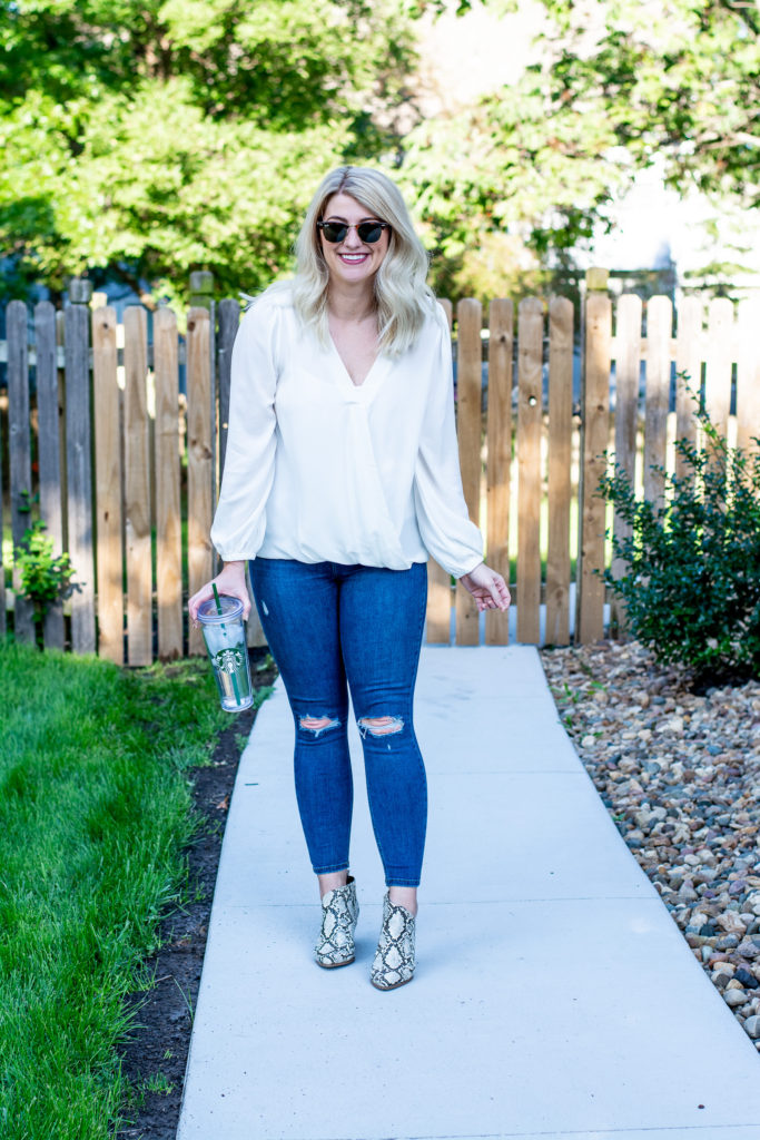 Cream Blouse + Snakeskin Booties. | Le Stylo Rouge