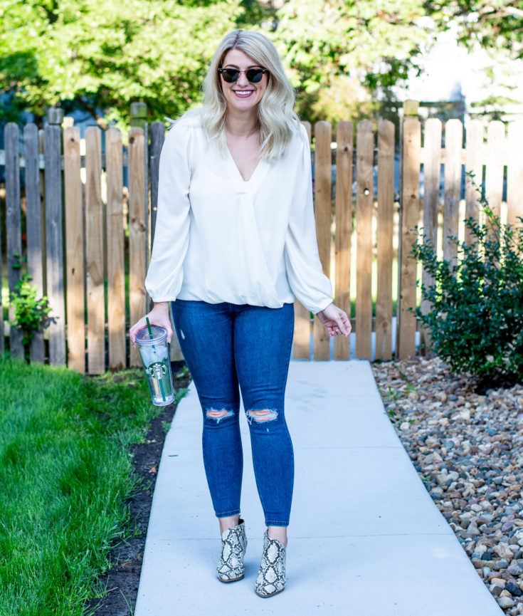 Cream Blouse + Snakeskin Booties. | Le Stylo Rouge