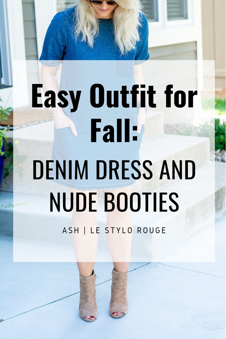 Easy Fall Outfit: Denim Dress and Ankle Booties. | LSR
