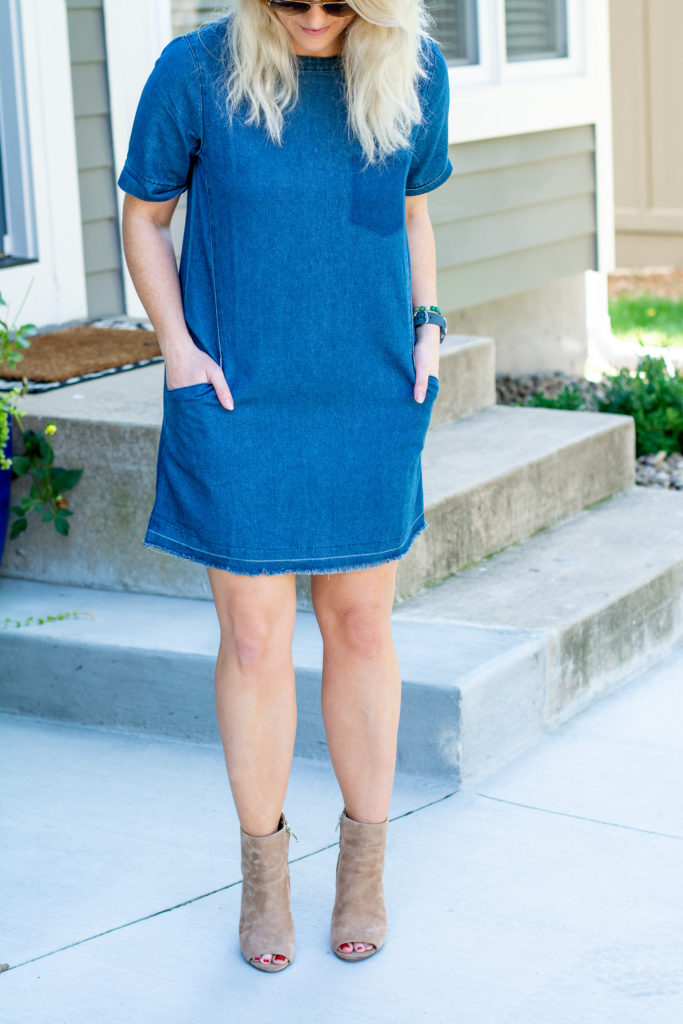 Denim Dress + Nude Booties. | Le Stylo Rouge Blog