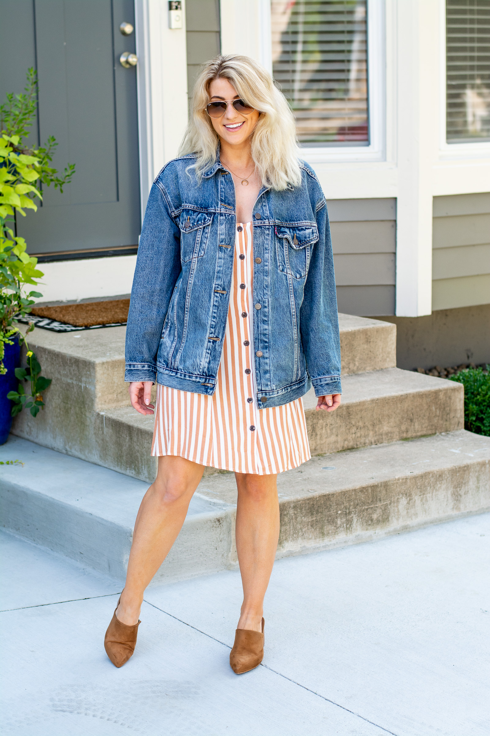 Early Fall Outfit: Oversized Jean Jacket + Summer Dress. | LSR