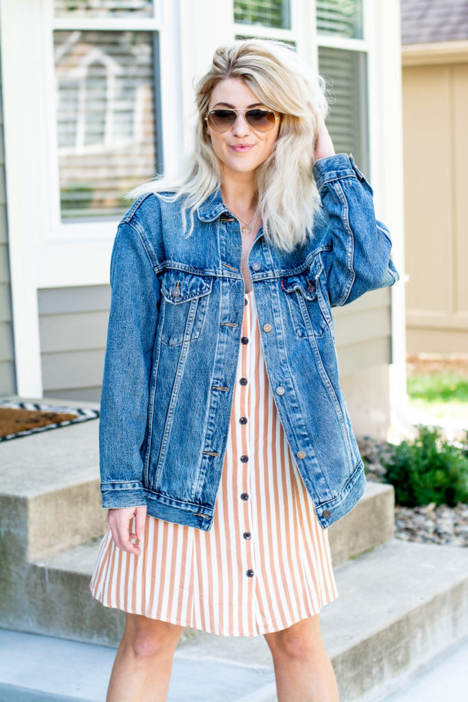 Best Oversized Jean Jacket Makes a Summer Dress Work for Fall. | LSR