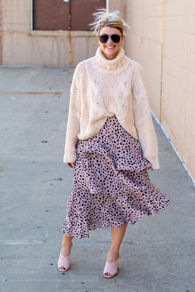 Blush Sweater + Ruffled Midi Skirt with Kindred Shops. | LSR