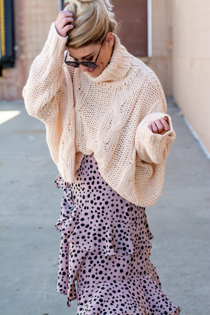 Blush Sweater + Ruffled Midi Skirt with Kindred Shops. | LSR