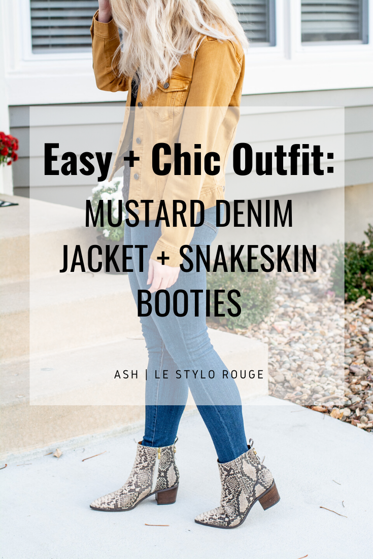 Outfit Idea: Mustard Jean Jacket + Snakeskin Booties. | LSR