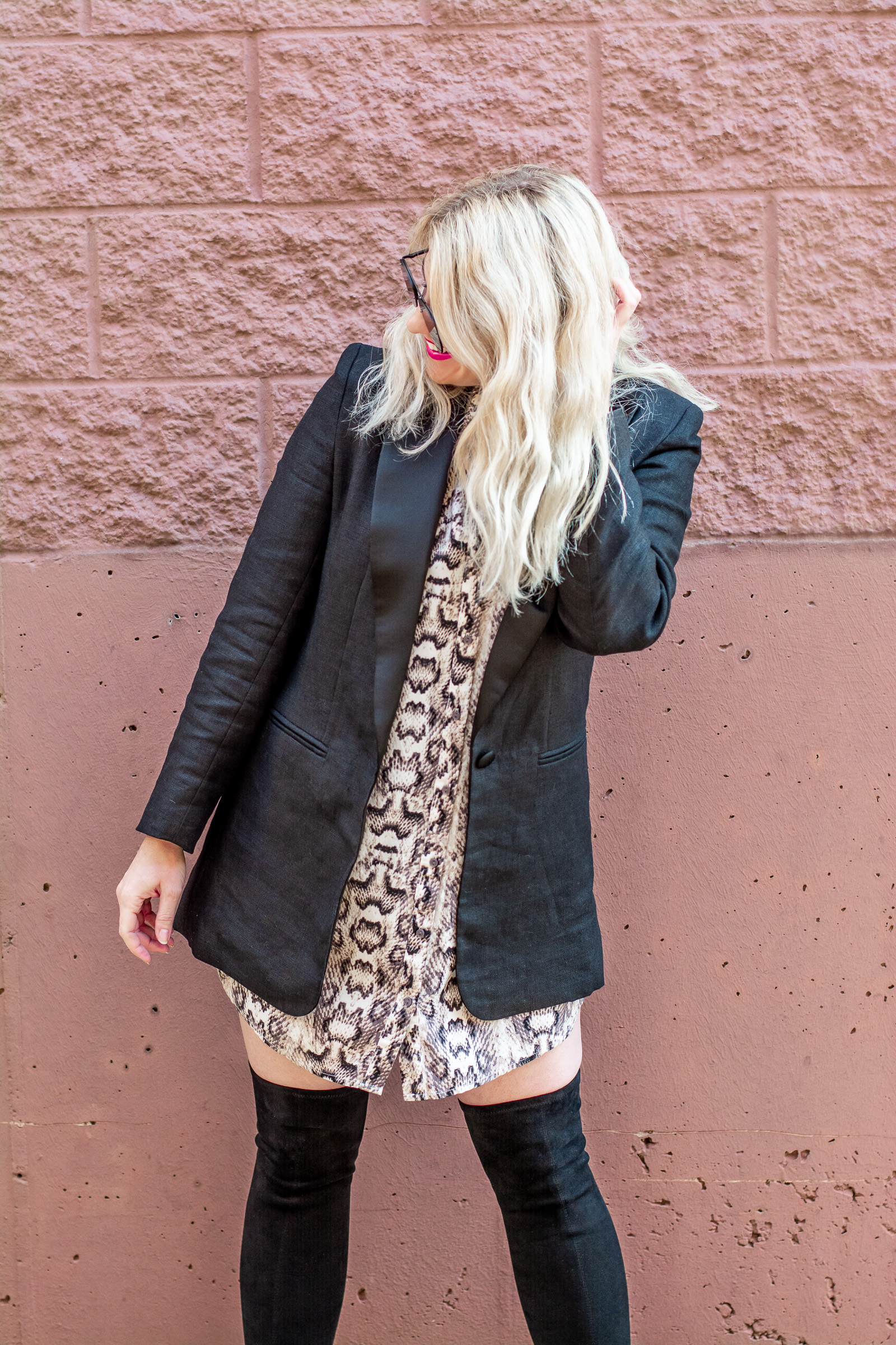 Holiday Outfit: Snakeskin Dress + OTK Boots. | LSR