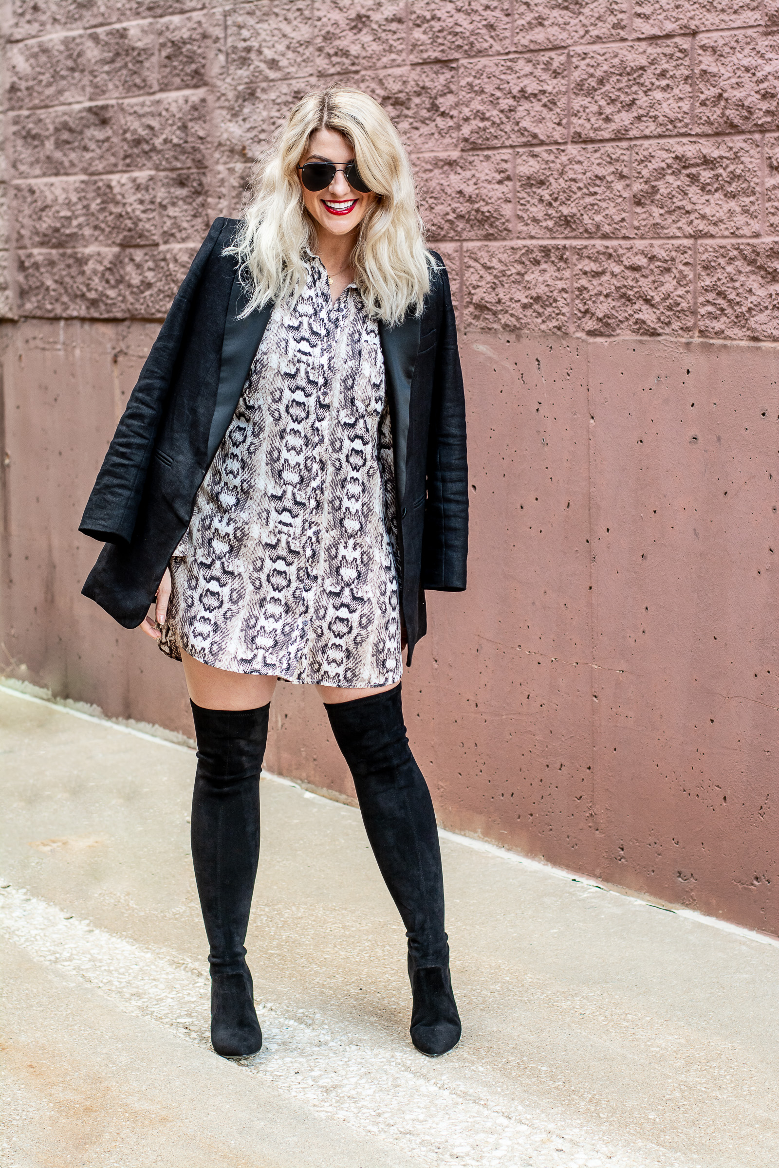 Holiday Outfit: Snakeskin Dress + OTK Boots. | LSR