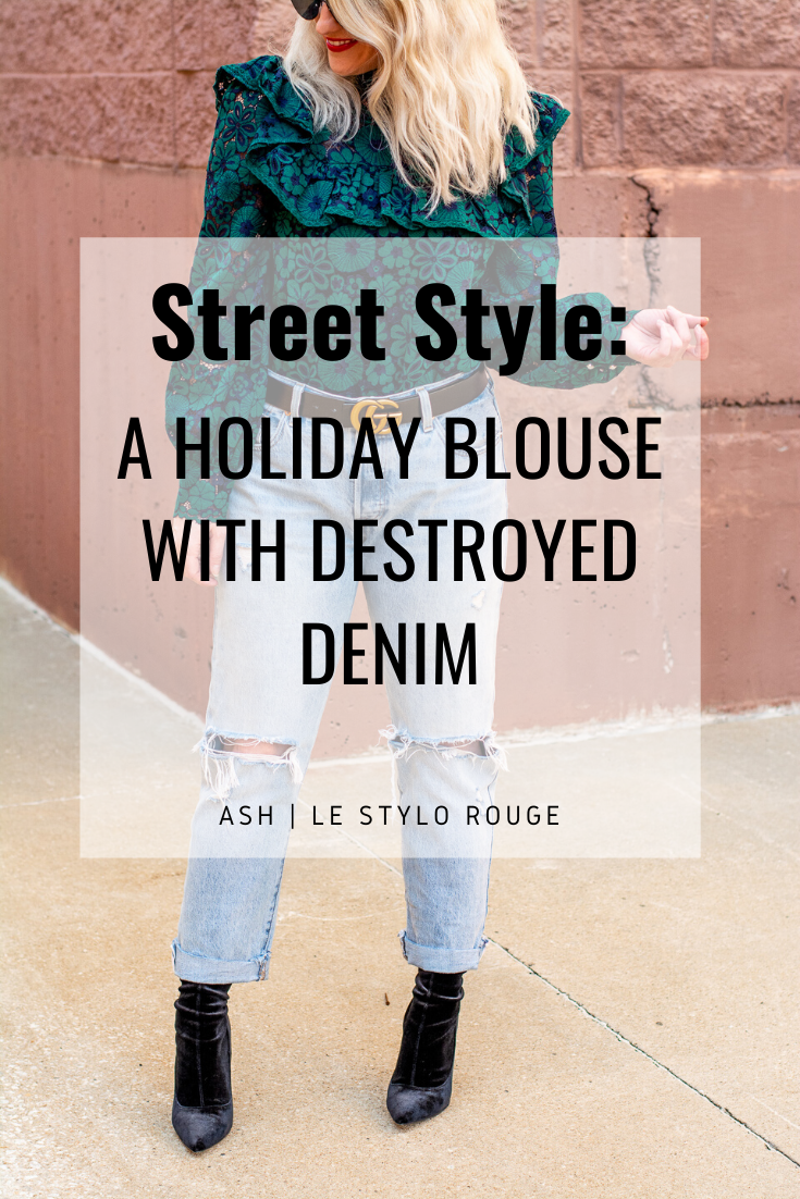 Edgy Holiday Outfit: A Lace Blouse + Destroyed Denim. | LSR