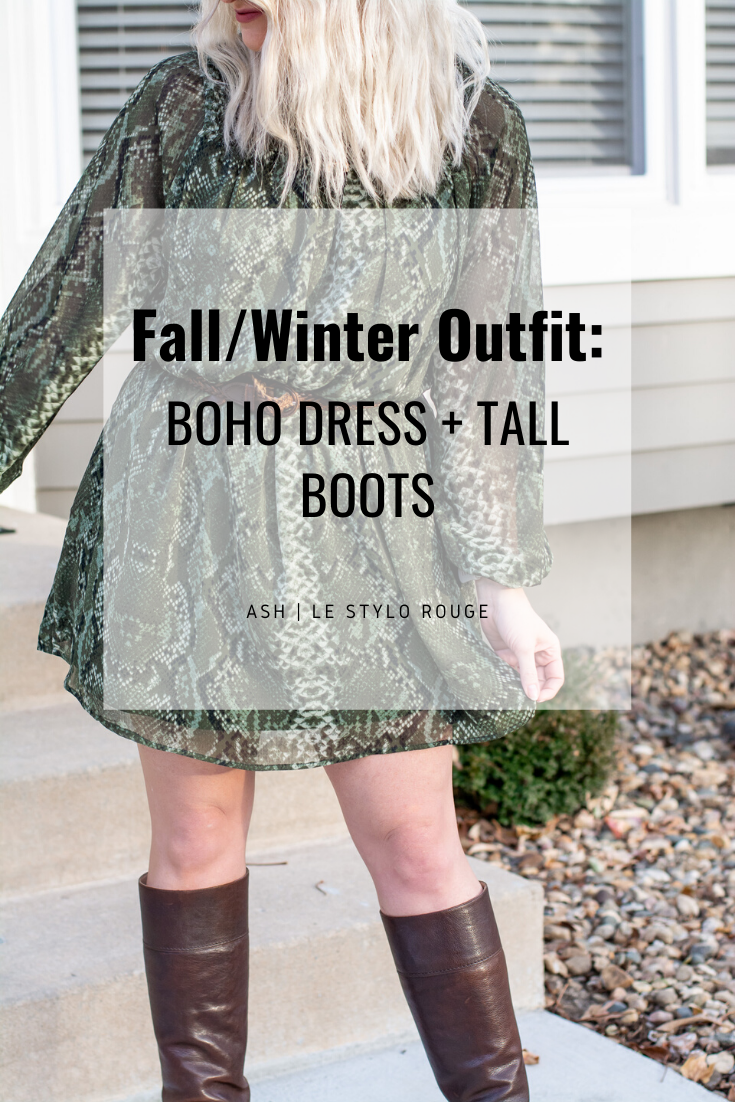 Fall/Winter Outfit: Boho Dress + Tall Boots. | LSR