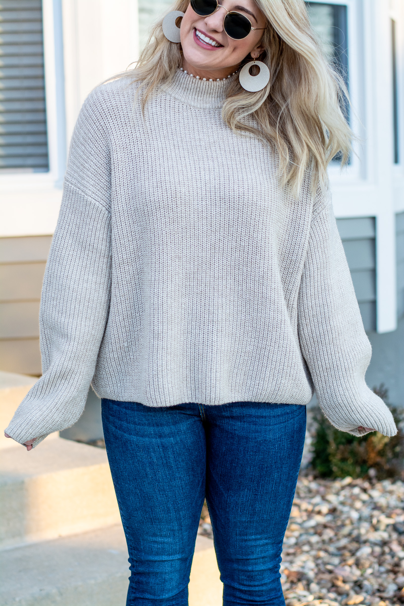 Beige Sweater + Pearl Details. | LSR