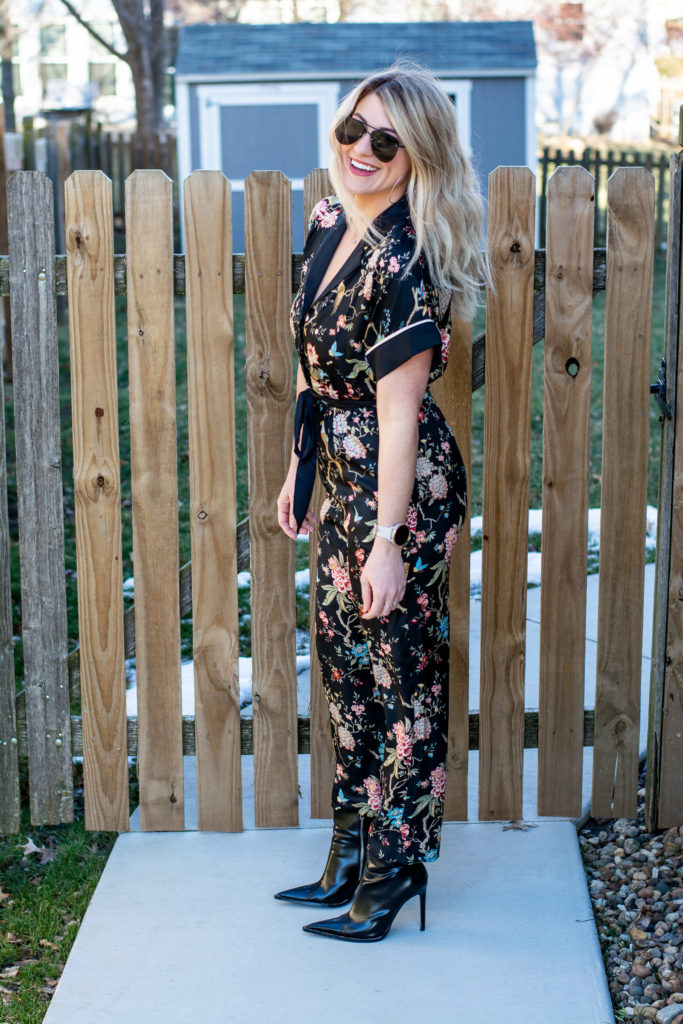 Printed Jumpsuit with Stiletto Booties. | Le Stylo Rouge