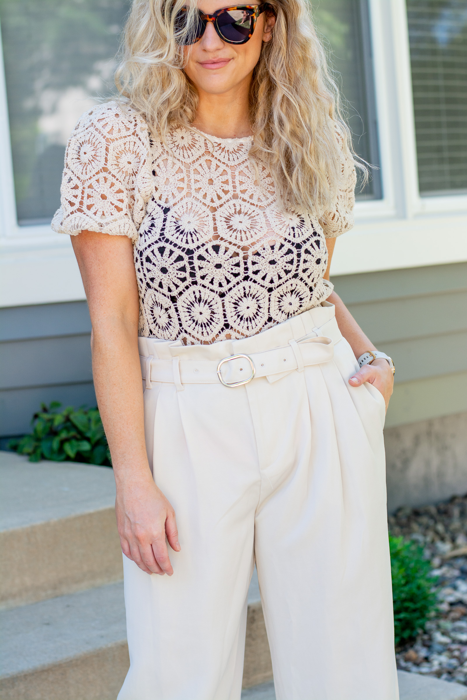 Beige Crochet Top and Trousers. | LSR