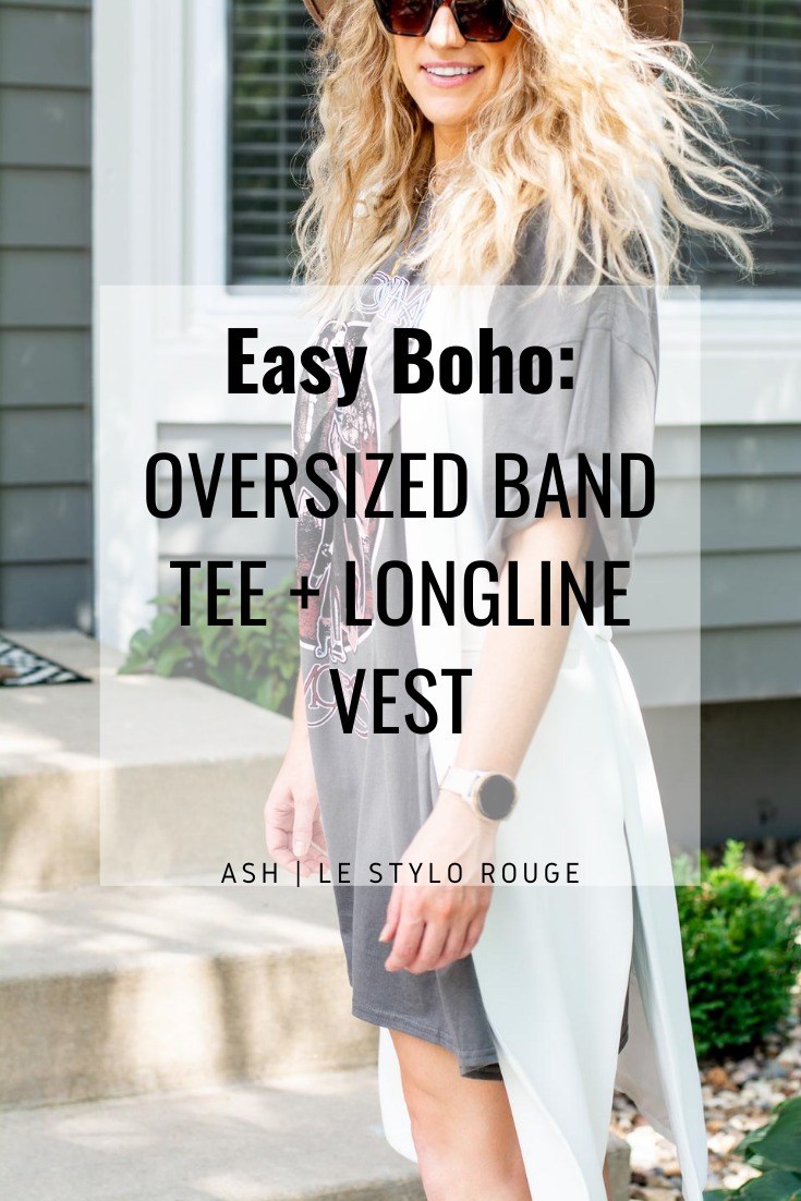 Easy Boho Outfit: Oversized Band Tee + Longline Vest. | Le Stylo Rouge