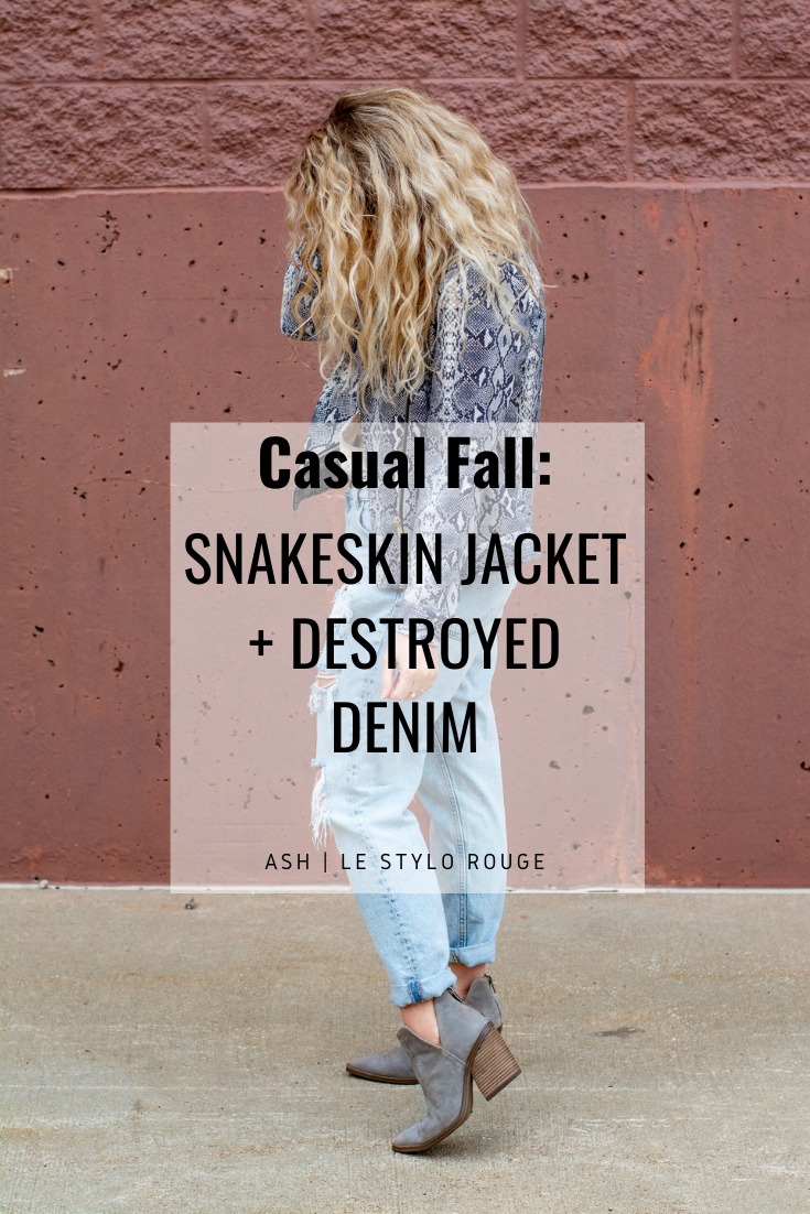 Destroyed Boyfriend Jeans + Snakeskin Jacket. | Le Stylo Rouge