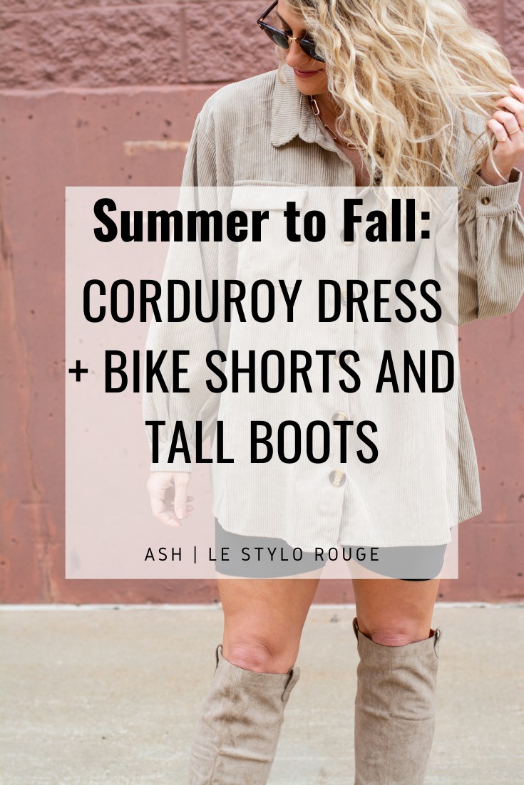 Summer to Fall Outfit: Corduroy Dress + Tall Boots. | LSR