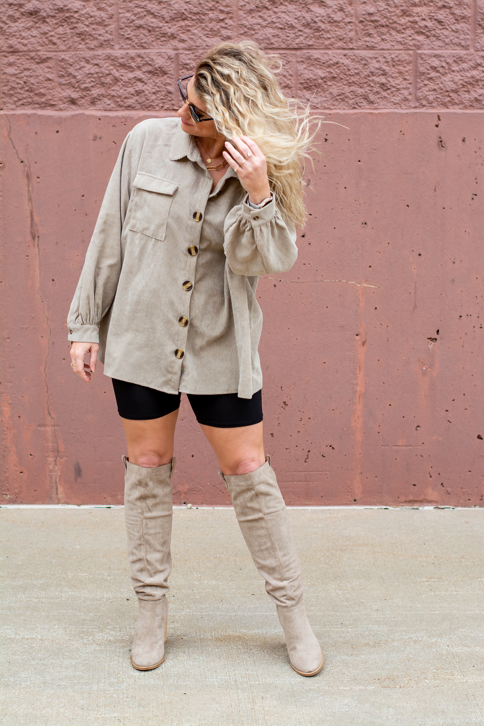 Summer to Fall Outfit: Oversized Corduroy Shirt + Tall Boots. | LSR