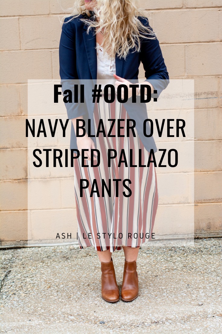 Fall #OOTD: Striped Palazzo Pants + Navy Blazer. | LSR