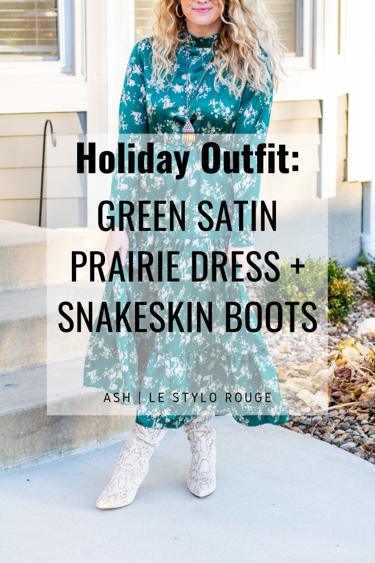 Holiday Outfit Idea: Satin Prairie Dress + Snakeskin Boots. | LSR