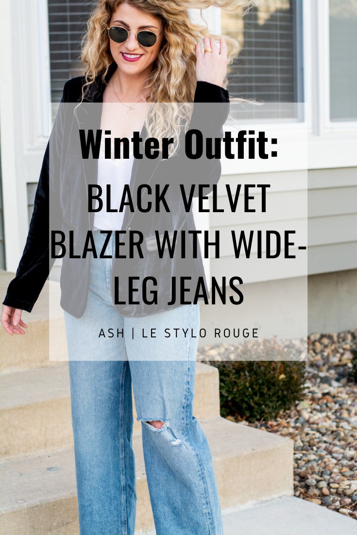 Winter Outfit: Black Velvet Blazer + Wide-Leg Jeans. | LSR